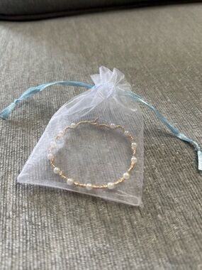 Handmade Gold Pearl Beaded Wire Squiggle Bracelet